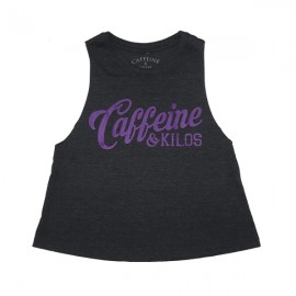 CAFFEINE & KILOS - Muscle Tank Mujer "Script  Logo" Crop - Gris