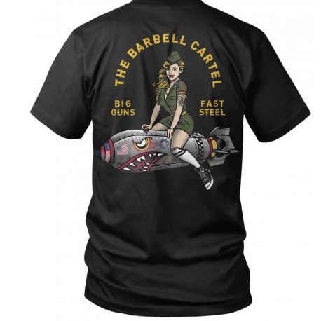 THE BARBELL CARTEL - Mens l T-shirt   "BOMBER GIRL"  BLACK