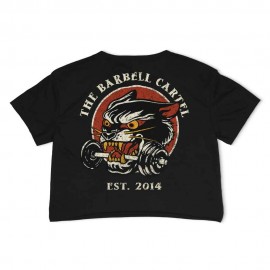 THE BARBELL CARTEL - Woman Crop Tee "WILD CAT " BLACK